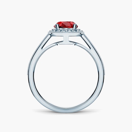 Pierścionek Savicki: białe złoto, rubin, diamenty